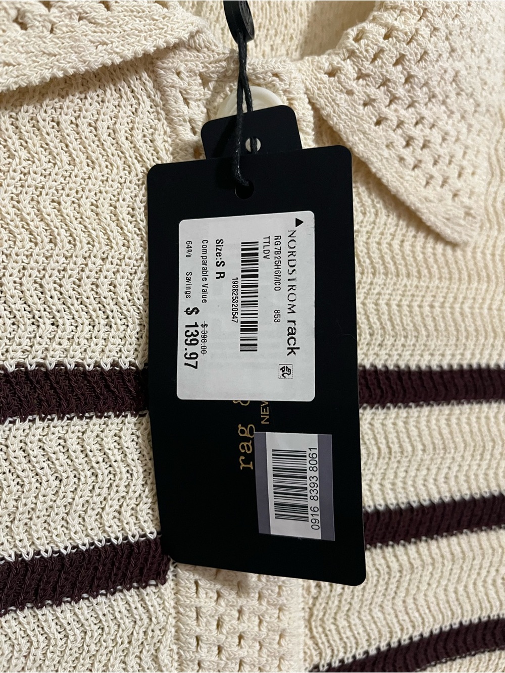 rag & bone Cream and Brown Striped Knit Cardigan - Picture 5 of 8